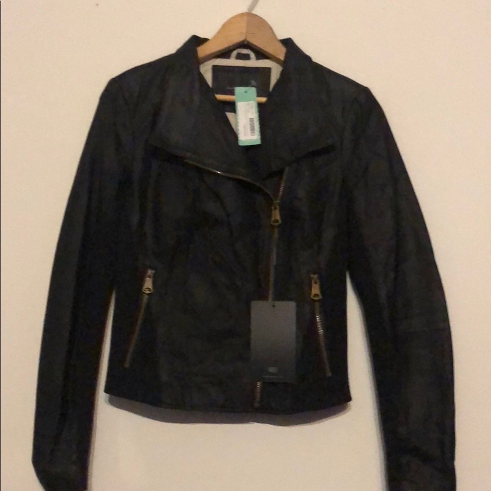 Andrew Marc Gatton leather asymmetric zip jacket